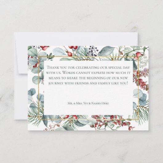 Winter Kerstmis groen bruiloft Bedankkaart (Achterkant)