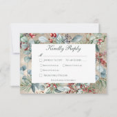 Winter Kerstmis Groen Goud Drie Diner RSVP Kaartje (Voorkant)