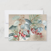 Winter Kerstmis Groen Goud Drie Diner RSVP Kaartje (Achterkant)