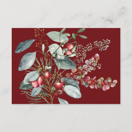 Winter Kerstmis Groen Rood Bruiloft Details Informatiekaartje (Achterkant)