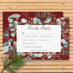 Winter Kerstmis Groen Rood Bruiloft Drie Diner RSVP Kaartje