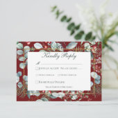 Winter Kerstmis groen rood bruiloft RSVP Kaartje (Staand voorkant)