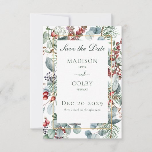 Winter Kerstmis Groen Save the Date (Voorkant)