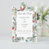 Winter Kerstmis Groen Save the Date (Staand voorkant)