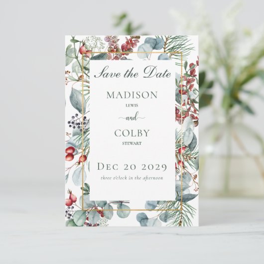 Winter Kerstmis Groen Save the Date (Staand voorkant)