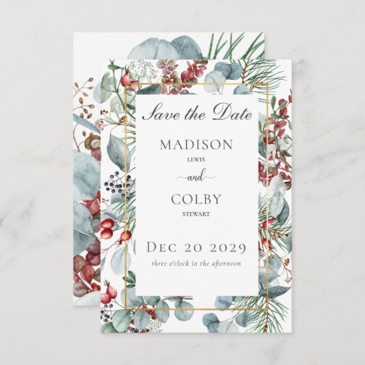 Winter Kerstmis Groen Save the Date (Voorkant / Achterkant)