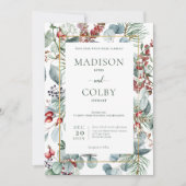 Winter Kerstmis groen wit bruiloft Kaart (Voorkant)