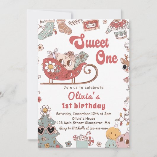 Winter Kerstmis Groovy Sweet One 1e Verjaardag Kaart (Voorkant)