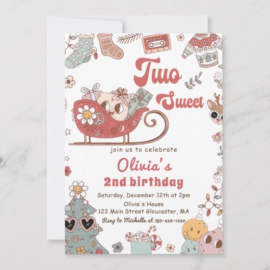 Winter Kerstmis Groovy Twee Lieve 2e Verjaardag Kaart (Voorkant)