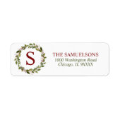 Winter Kerstmis Holly Wreater Monogram Red Etiket (Voorkant)