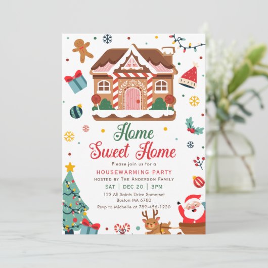 Winter Kerstmis Housewarming Party Sweet home Kaart (Staand voorkant)
