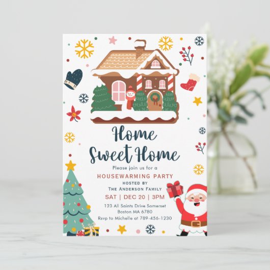 Winter Kerstmis Housewarming Party Uitnodiging (Staand voorkant)