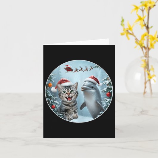 Winter Kerstmis Kat Dolfijn Liefhebber Selfie Met Kaart (Gele Bloem)