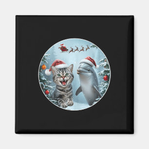 Winter Kerstmis Kat Dolfijn Liefhebber Selfie Met Magneet