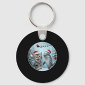 Winter Kerstmis Kat Dolfijn Liefhebber Selfie Met  Sleutelhanger (Voorkant)