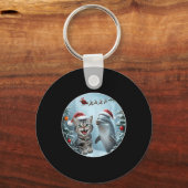 Winter Kerstmis Kat Dolfijn Liefhebber Selfie Met  Sleutelhanger (Voorkant)