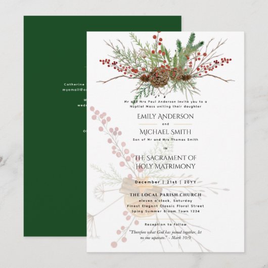 Winter Kerstmis Katholieke Trouw Nuptiale Mis Kaart (Voorkant / Achterkant)