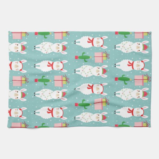 Winter Kerstmis Llamas | FEESTDAGEN Theedoek (Horizontaal)