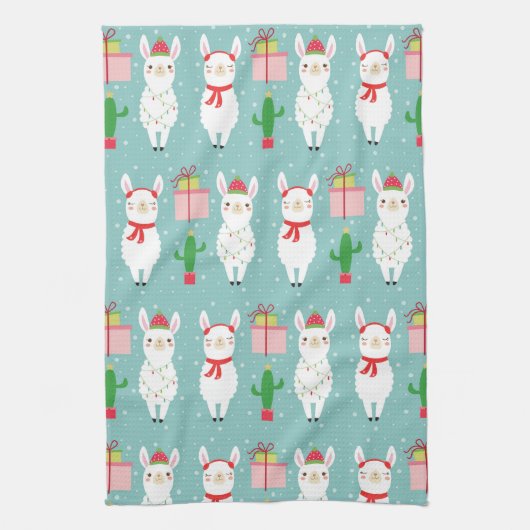 Winter Kerstmis Llamas | FEESTDAGEN Theedoek (Verticaal)