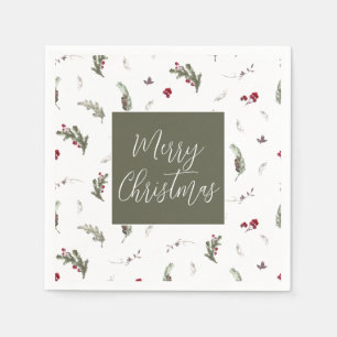 Winter Kerstmis Napkins Green White Burgundy Servet