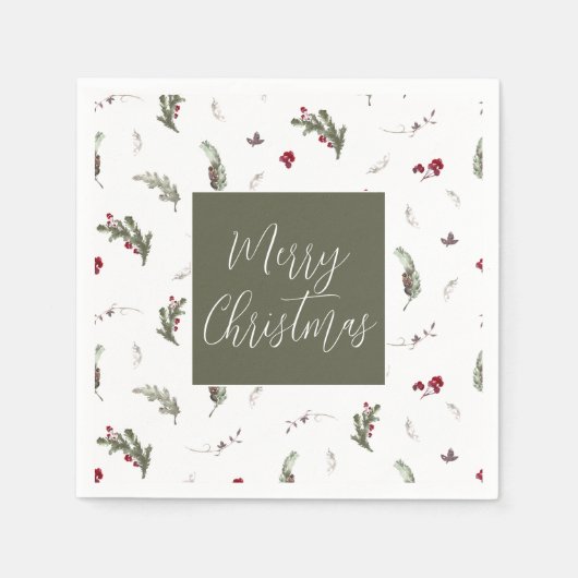 Winter Kerstmis Napkins Green White Burgundy Servet (Voorkant)