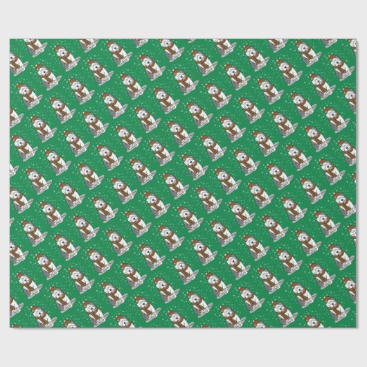 Winter Kerstmis Oud Engels Sheepdog Grey 1 Cute Cadeaupapier (Vlak)