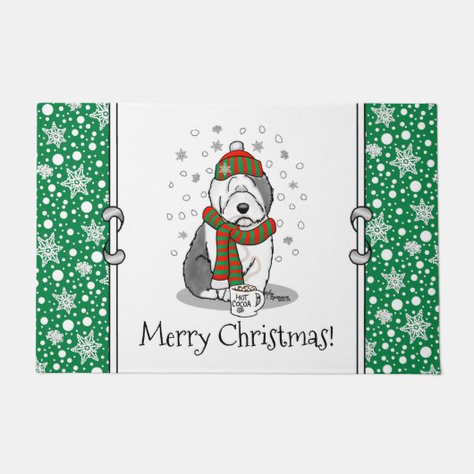 Winter Kerstmis Oud Engels Sheepdog Grey 1 Cute Deurmat (Voorkant)