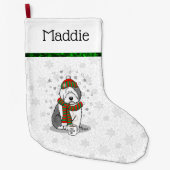 Winter Kerstmis Oud Engels Sheepdog Grey 1 Cute Grote Kerstsok (Voorkant)