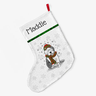 Winter Kerstmis Oud Engels Sheepdog Grey 1 Cute Grote Kerstsok