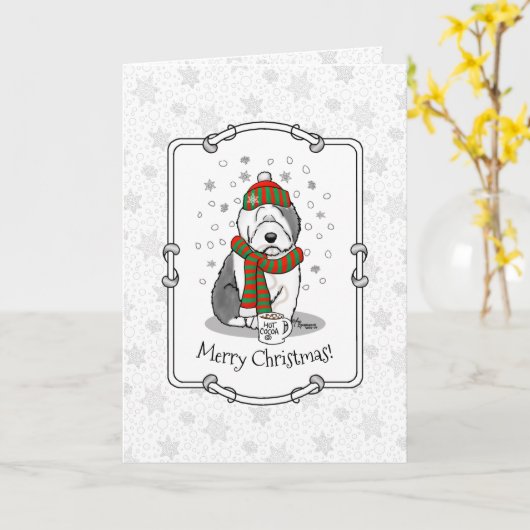 Winter Kerstmis Oud Engels Sheepdog Grey 1 Cute Kaart (Gele Bloem)