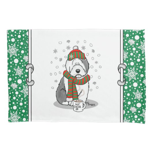 Winter Kerstmis Oud Engels Sheepdog Grey 1 Cute Kussensloop (Voorkant-Links)