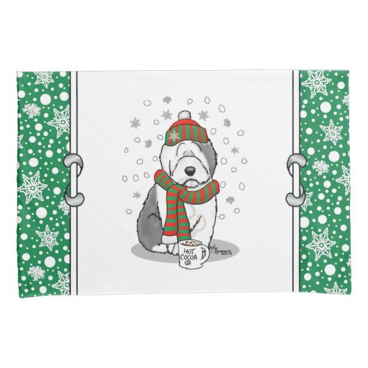 Winter Kerstmis Oud Engels Sheepdog Grey 1 Cute Kussensloop (Voorkant-Rechts)