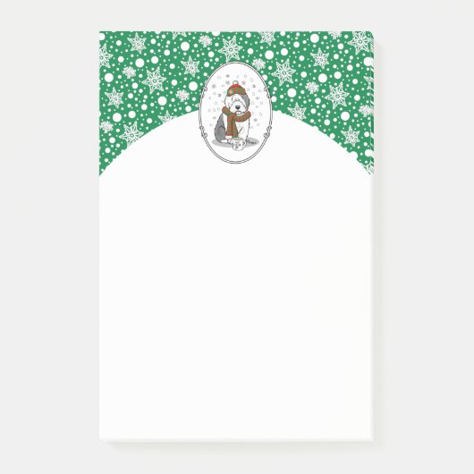 Winter Kerstmis Oud Engels Sheepdog Grey 1 Cute Post-it® Notes (Voorkant)