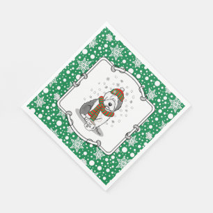 Winter Kerstmis Oud Engels Sheepdog Grey 1 Cute Servet
