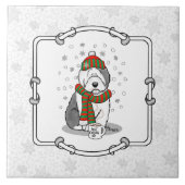 Winter Kerstmis Oud Engels Sheepdog Grey 1 Cute Tegeltje (Voorkant)