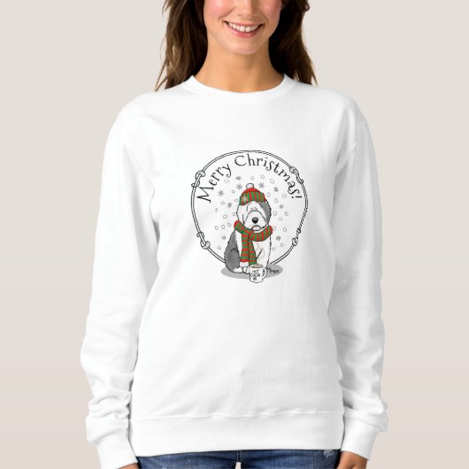 Winter Kerstmis Oud Engels Sheepdog Grey 1 Cute Trui (Voorkant)