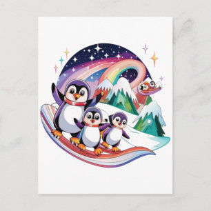 Winter Kerstmis Pinguïn Avontuur in Sneeuwland Won Feestdagenkaart