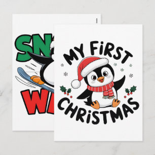 Winter Kerstmis Pinguïn Avontuur in Sneeuwland Won Feestdagenkaart