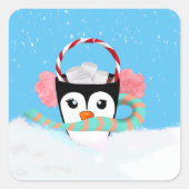 Winter Kerstmis Pinguin Hot Chocolade Vierkante Sticker (Voorkant)