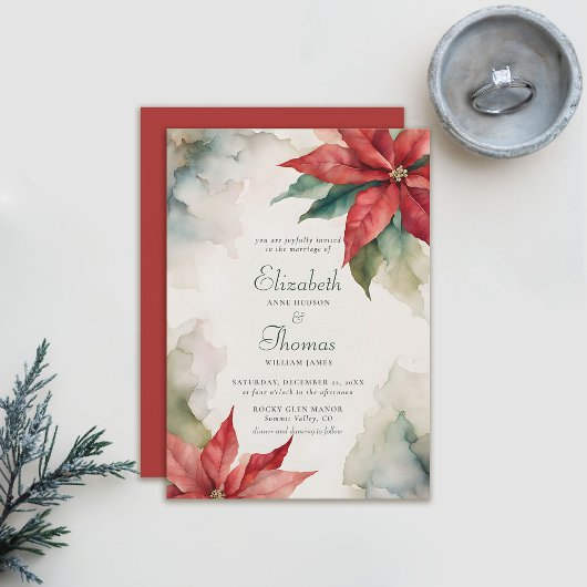 Winter Kerstmis Poinsettia Moderne Vintage bruilof Kaart