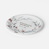 Winter Kerstmis Rode bessen Zilveren bladeren Papieren Bordje (Gekanteld)