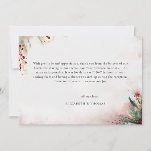 Winter Kerstmis Romantische bruiloft Foto Dank u Bedankkaart (Achterkant)