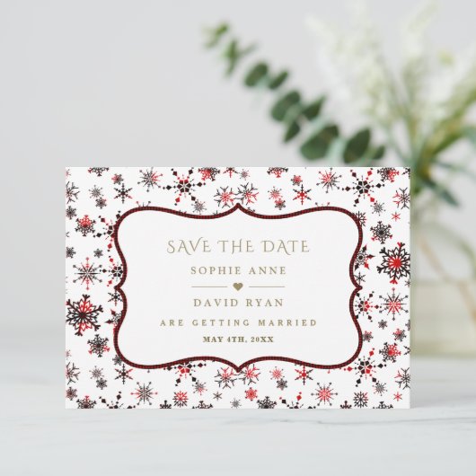 Winter Kerstmis Rood Buffalo Bruiloft Save The Date (Staand voorkant)