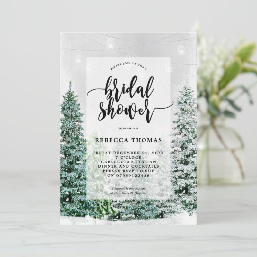 Winter Kerstmis Sneeuw Bruids Douche Uitnodiging (Staand voorkant)