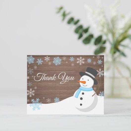 Winter Kerstmis Snowman Blue Hartelijk dank Bedankkaart (Staand voorkant)
