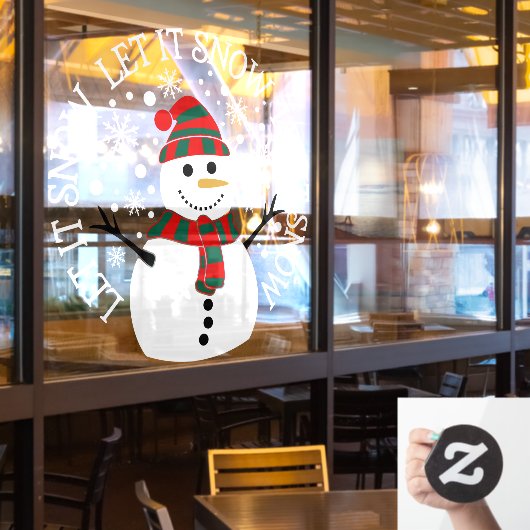 Winter Kerstmis Snowman laat het sneeuwwinkelen Raamsticker (Restaurant Raam)