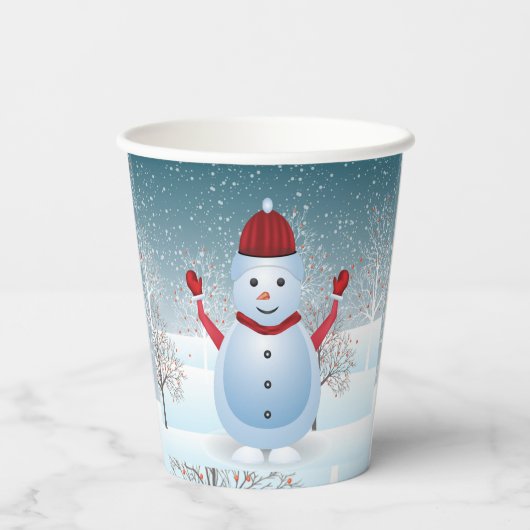 Winter Kerstmis Snowman Paper cup Papieren Bekers (Achterkant)