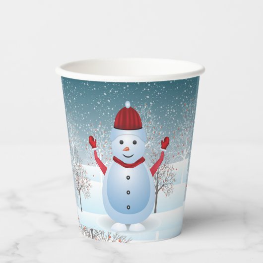 Winter Kerstmis Snowman Paper cup Papieren Bekers (Voorkant)