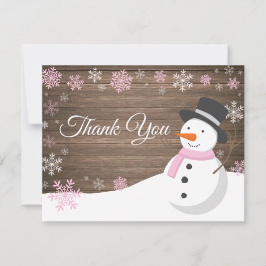 Winter Kerstmis Snowman Roze Hartelijk dank Bedankkaart (Voorkant)