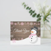 Winter Kerstmis Snowman Roze Hartelijk dank Bedankkaart (Staand voorkant)